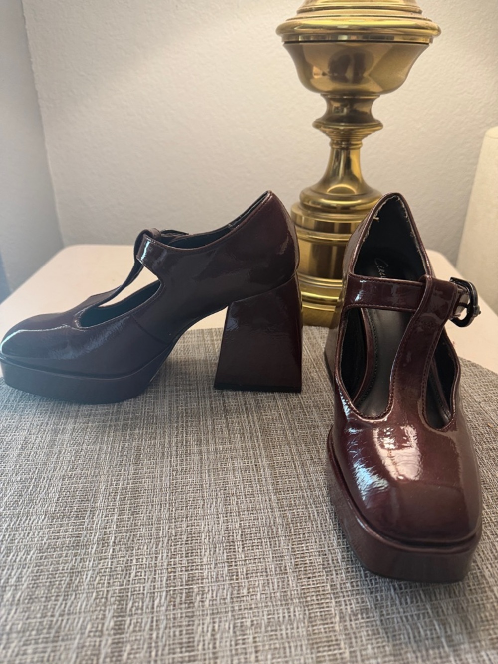 Circus by Sam Edelman Patent T-Strap Platform Heels in Burgundy
